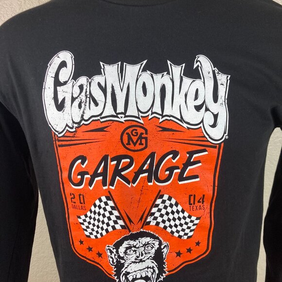 GasMonkey Garage Long Sleeve Graphic Black Checkered Sleeves T-Shirt Size L USA - Picture 2 of 10